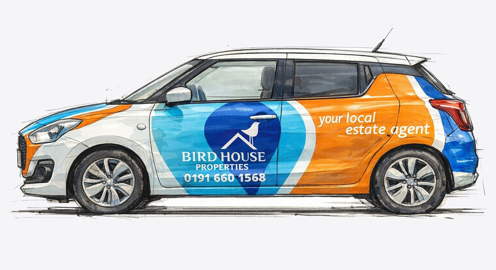 Birdhouse Properties Sketch of their Car Wrap