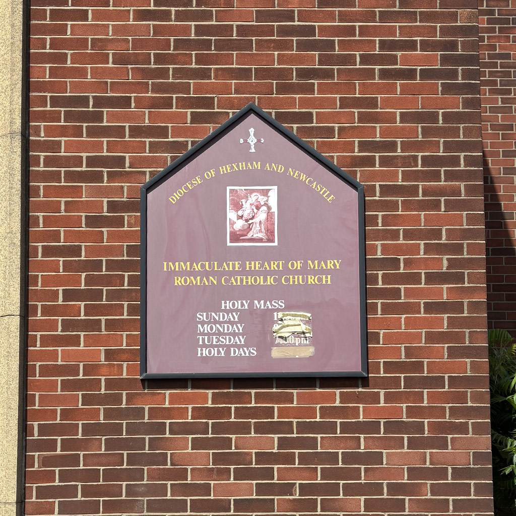 Original Church sign at Immaculate Heart of Mary