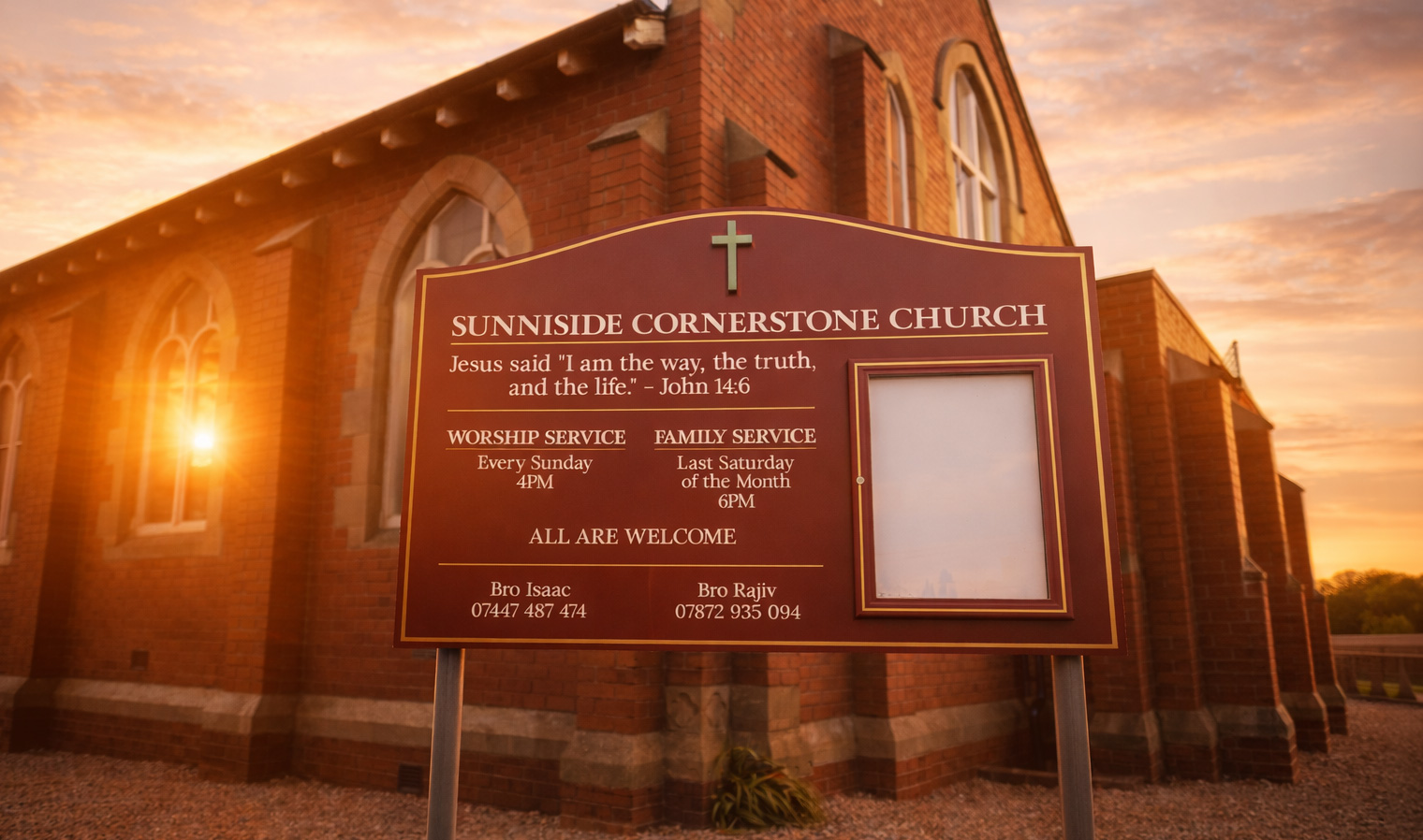 Sunniside Cornerstone Church Sign, Gateshead
